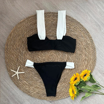 2025 Solid Thong Brazilian Bikinis Swimwear Women Swimsuit  Black White Bikini Set Bathing Suit Female Summer Beach Wear Biquini