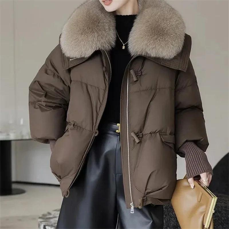 2024 Winter New Short Down Cotton Jacket Women Korean Loose Cotton Jacket Women, Oversized Wool Collar, Thickened Cotton Coat
