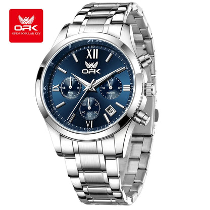 OPK 6052 Chronograph Quartz Wristwatch Original Steel Strap Waterproof Luminous Calendar Fashion Elegant Men's Business Watches