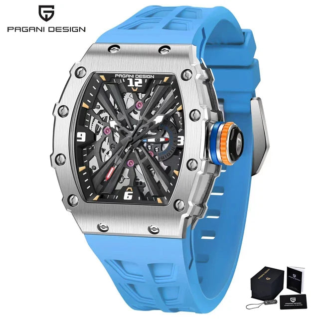 PAGANI DESIGN  Luxury Mens Quartz Watches Barrel Shape Waterproof Wrist Watch For Men VH65 Silicone Luminous Sapphire Mirror