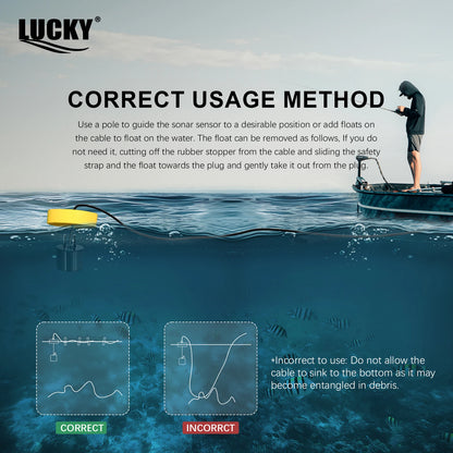 FFC1108-1 Alarm 100M Portable Sonar Fish Finders 45 degrees Sonar Coverage Echo Sounder Alarm Transducer Lake Sea Fishing