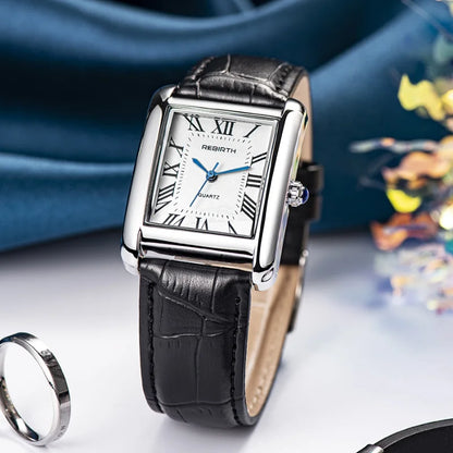 REBIRTH 002 Fashion Rectangular Women's Watch Leather Elegant and Charming Women's Brand Luxury Quartz Watches relojes de mujer