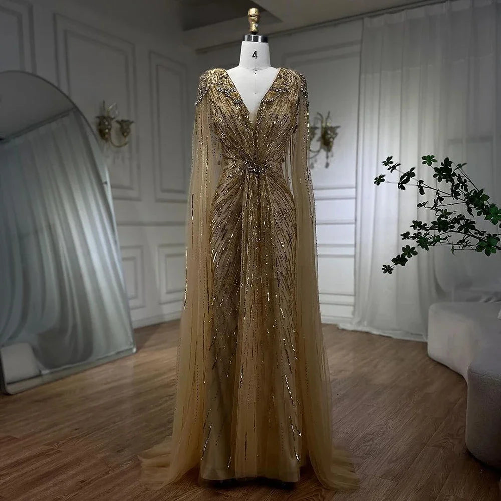 Serene Hill 2025 Turquoise Mermaid Evening Dresses Gowns With Beaded  Cape For Women's Wedding Party LA72168A Customized