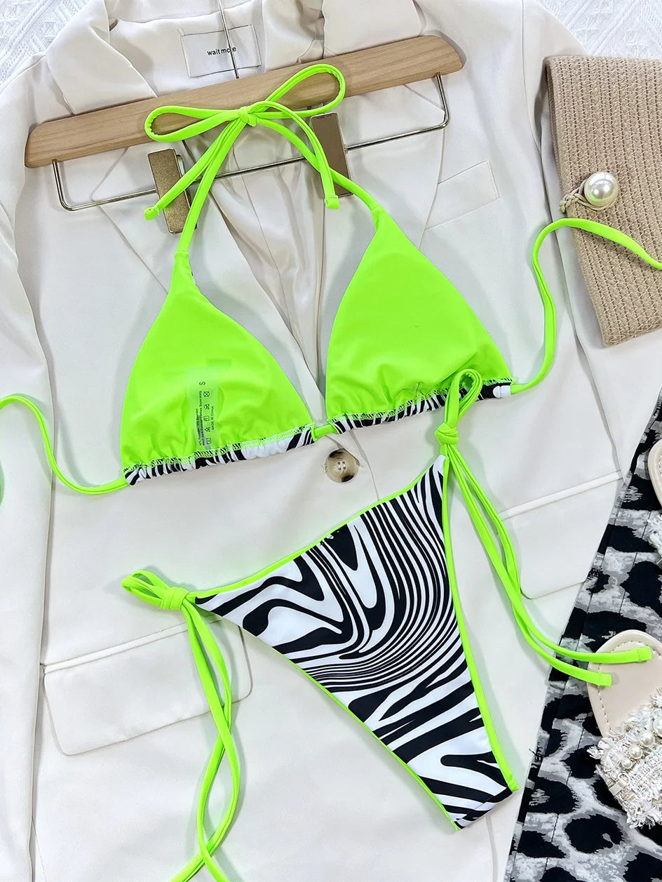 Sexy Leopard Micro Bikini 2025 Women Swimsuit Female Swimwear Thong Bikinis Set Brazilian Halter Beach Wear Lace Up Bathing Suit