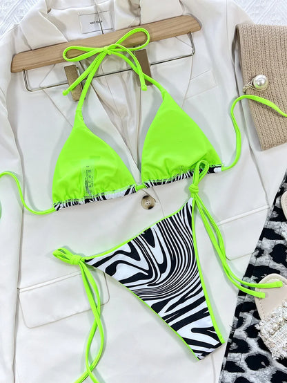 Sexy Leopard Micro Bikini 2025 Women Swimsuit Female Swimwear Thong Bikinis Set Brazilian Halter Beach Wear Lace Up Bathing Suit
