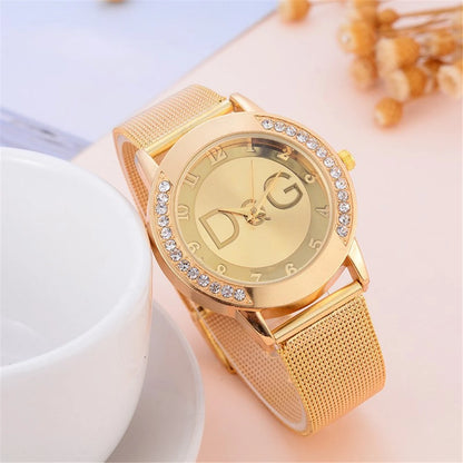 Fashion  Starry Sky Diamond encrusted Women's Watch Casual Stainless Steel Gold Mesh Strap Women's Dress Watches