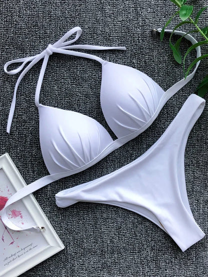 2025 Halter Bra Cup Bikini Women Swimsuit Female Push Up Swimwear Two Pieces Bikini set Brazilian Bather Bathing Suit Swim Lady
