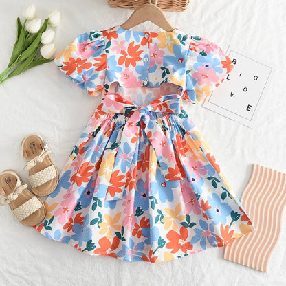 Bear Leader Rose Pink Plaid Bow Dress Elegant Lolita Child Big Girls Midi Dress Children Dresses Teens Party Princess Sundress
