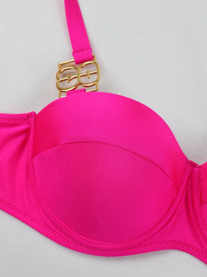 Brazilian Bikini Swimsuit for Women, Ring Linked Halter, Swimwear, Beachwear, 2025