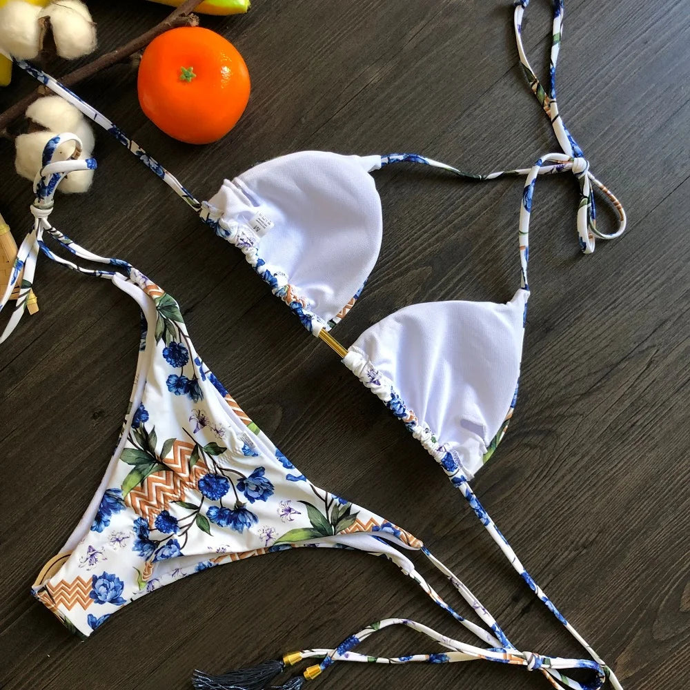 RUOTONGSEPT Sexy Micro Bikinis Set 2022 New Swimsuit Women Feather Print Bandage Swimwear Female Bathing Suit Brazilian Biquinis