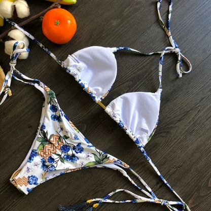 RUOTONGSEPT Sexy Micro Bikinis Set 2022 New Swimsuit Women Feather Print Bandage Swimwear Female Bathing Suit Brazilian Biquinis