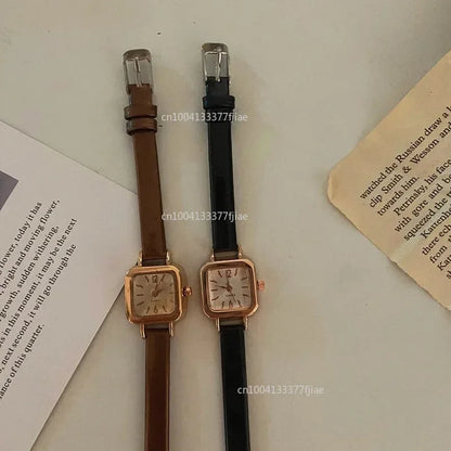 Hot Sales Women Watch Small Square Dial Thin Leather Strap Ladies Wristwatch Elegant Quartz Female Watches Casual reloj mujer
