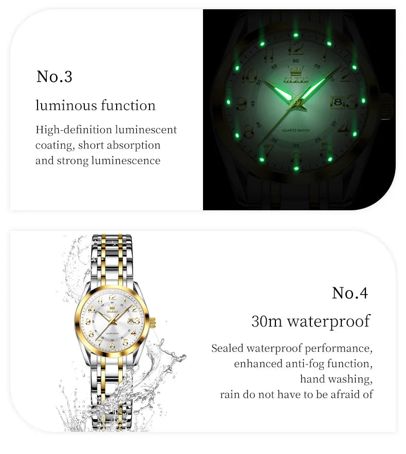 OLEVS 3666 Woman Watches Original Quartz Watch Waterproof Luminous Watches For Woman Gift Chronograph Date Reloj Mujer
