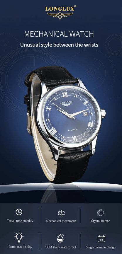 Men automatic watch simple mechanical watches  date waterproof fashion leather gift