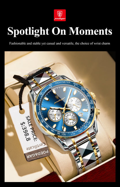 POEDAGAR Top Luxury Men Watch Chronograph Waterproof Luminous Date Man Watch Stainless Steel Sports Fashion Quartz Men's Watches