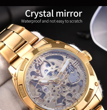 Men automatic watch luxury mechanical watches waterproof skeleton  wholesale stainless steel gift watch