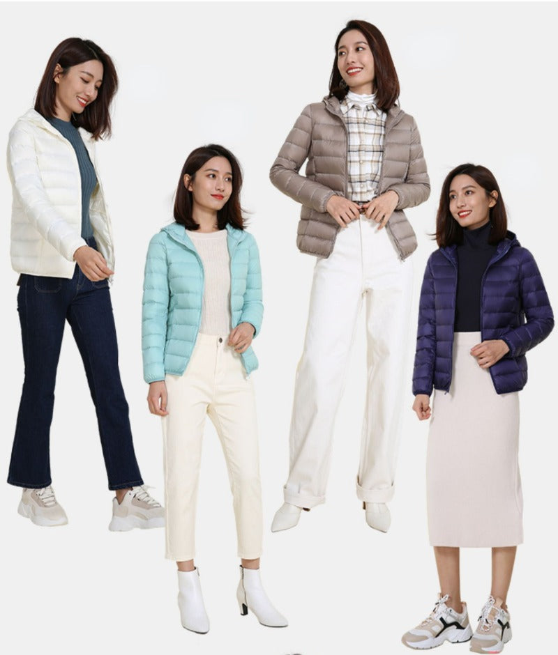 Plus Size Thin Light Down Jacket Women 2023 Autumn Winter Slim Short Hooded Warm White Duck Down Coat Women Outerwear Streetwear