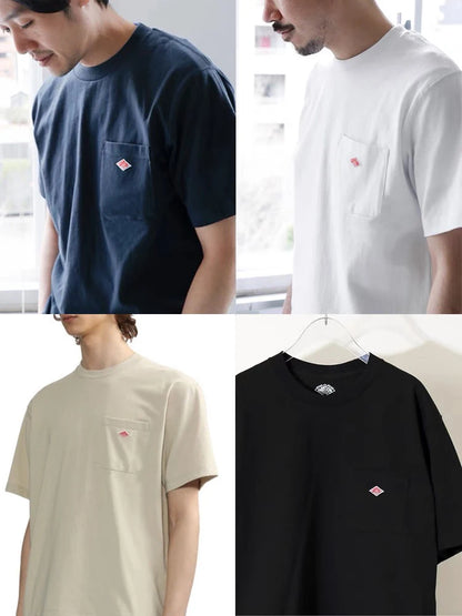 Hot sales Men Women Pure Cotton Embroidery T-Shirt Short Sleeve Tees Simple Solid Pocket Fashion Brand Exports Japan style