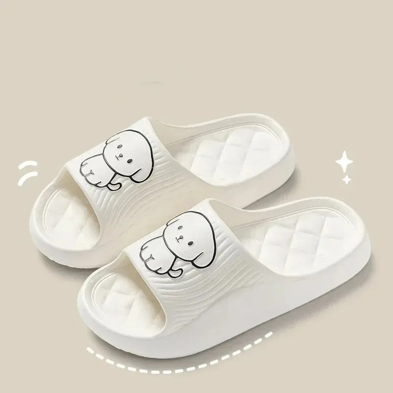 Cute Carton Slippers Bathroom Slippers Cloud Cushion Slides Summer Soft Thick Platform Home Men Indoor Non-slip Flat Flip Flops
