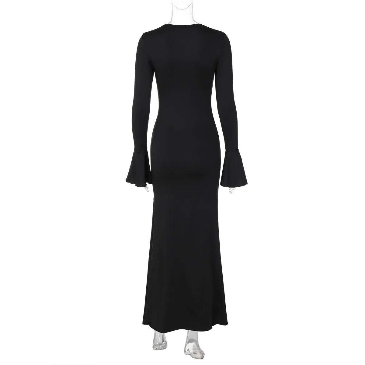 Women Elegant Ruffle Hem White Long Dress Fashion Shirring V-neck Flare Long Sleeve Dresses 2024 New Evening Party Robes Vestido