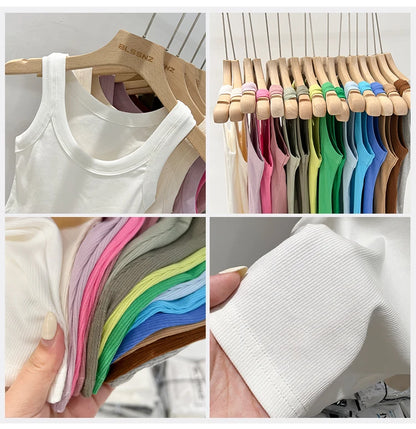 zjaiss Women Solid Round Neck Ribbed Tank Top Camisole Women 2026 Summer Basic Elastic Tank Top O Neck Solid Tank Top