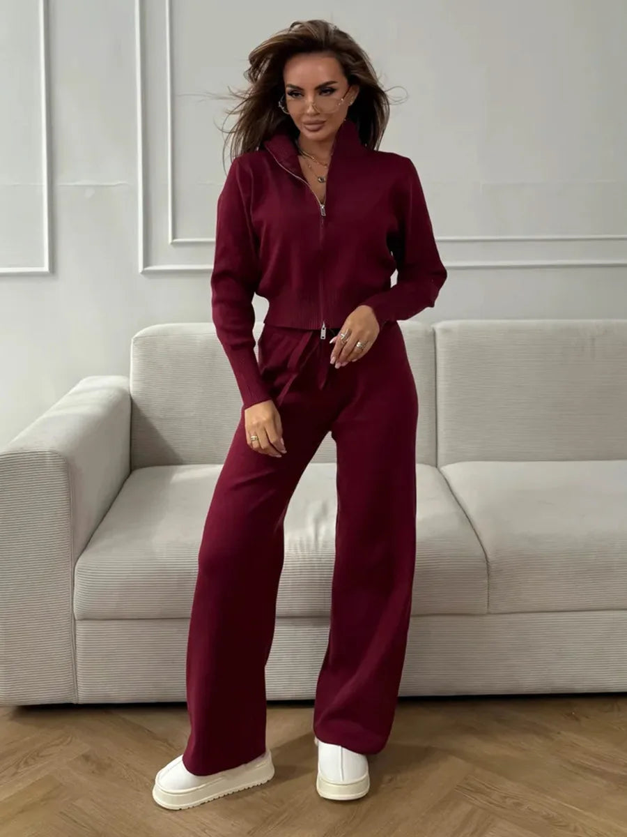 Blubelle Women's New Autumn Winter Zip Up Knit Set Trendy Slim Fit Cardigan Pants Chic Commuting Sweater Outfit