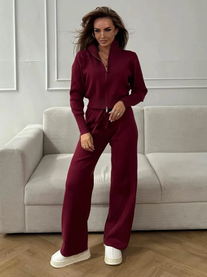 Blubelle Women's New Autumn Winter Zip Up Knit Set Trendy Slim Fit Cardigan Pants Chic Commuting Sweater Outfit
