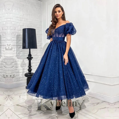 Kybeliny Luxury Rhinestones Graduation Dresses Mermaid Pleat Tulle Off the Shoulder Vestidos de Graduacion Customization