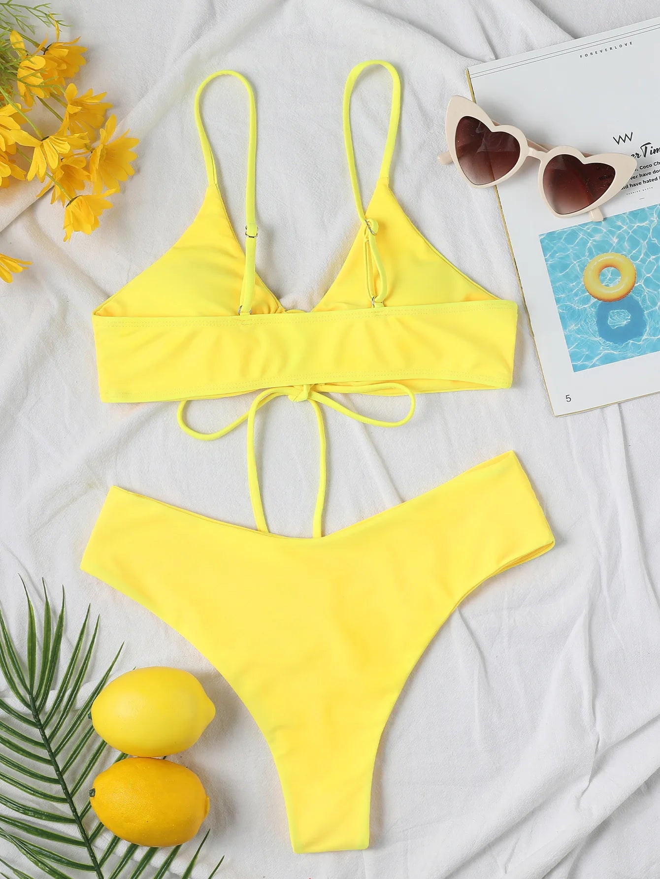 New High Elastic Bikini Set for 2025 Summer Two Pieces Solid Color Lace-up Sexy Women Swimsuit Beach Bathing Suit Swimwear