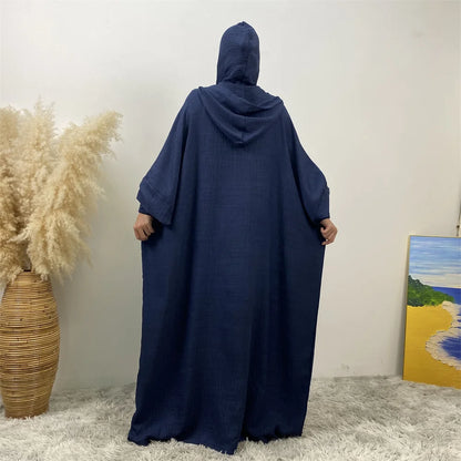 Hot Seller Ramadan Islamic Clothing Wrinkle Polyester Hoodie Abaya Dress With Undercap Muslim Women Abaya Hoodie Causal Dresses