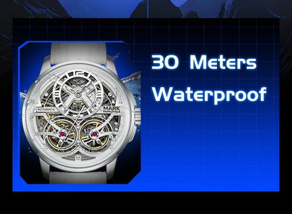 Mark Fairwhale Fashion Watches Mens Silicone Strap Waterproof Automatic Skeleton Mechanical Watch