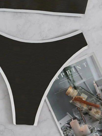 2026 Women Sexy Thong Swimsuit Push Up Swimwear Contrast Binding Bandeau Bikinis Female Bathing Suit Swimming Summer Beachwear