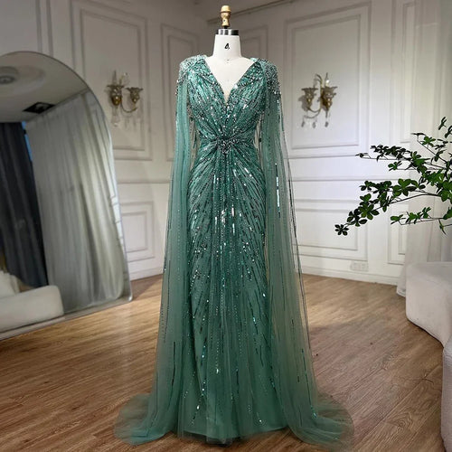 Serene Hill 2025 Turquoise Mermaid Evening Dresses Gowns With Beaded  Cape For Women's Wedding Party LA72168A Customized
