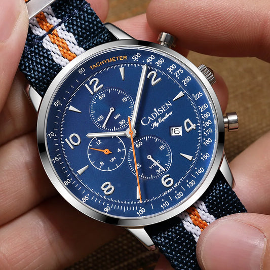 CADISEN Men's Watches Luxury Quartz Watch For Men Japan MIYOTA 0S10 Movt Canvas Strap Chronograph Waterproof Men's Wristwatch