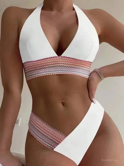 2024 Sexy Bikini Sets Women Swimsuit Female Swimwear Halter Thong Biquini High Waist Bikinis Brazilian Swimming For Bathing Suit