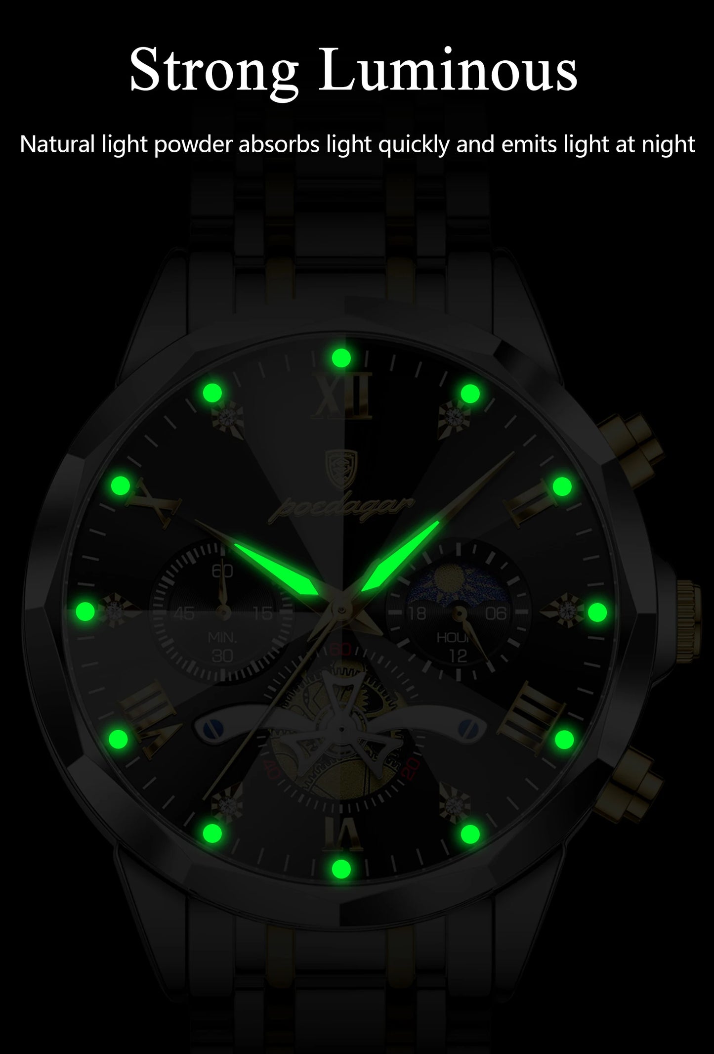 POEDAGAR Luxury Men Clock Waterproof Luminous Chronograph Sport Man Wristwatch Stainless Steel Fahion Quartz Men's Watches Reloj
