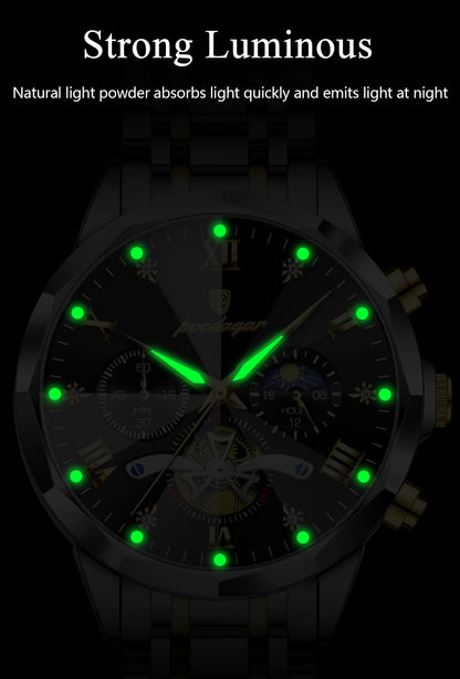 POEDAGAR Luxury Men Clock Waterproof Luminous Chronograph Sport Man Wristwatch Stainless Steel Fahion Quartz Men's Watches Reloj