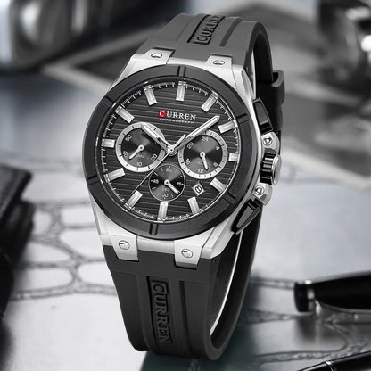 CURREN 8487 Casual Men's Quartz Wristwatch Multifunctional Chronograph Calendar Outdoor Sports Luminous Fashion Watches for Man