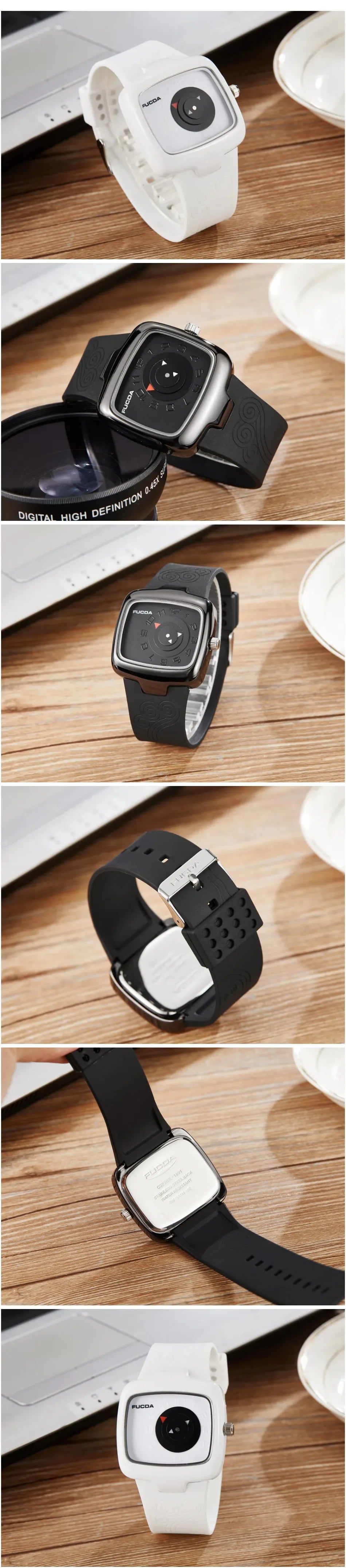 Unique Turntable Square Men Watch Quartz Wristwatch Creative MAN Watches erkek kol saati Relogio Masculino Black&White
