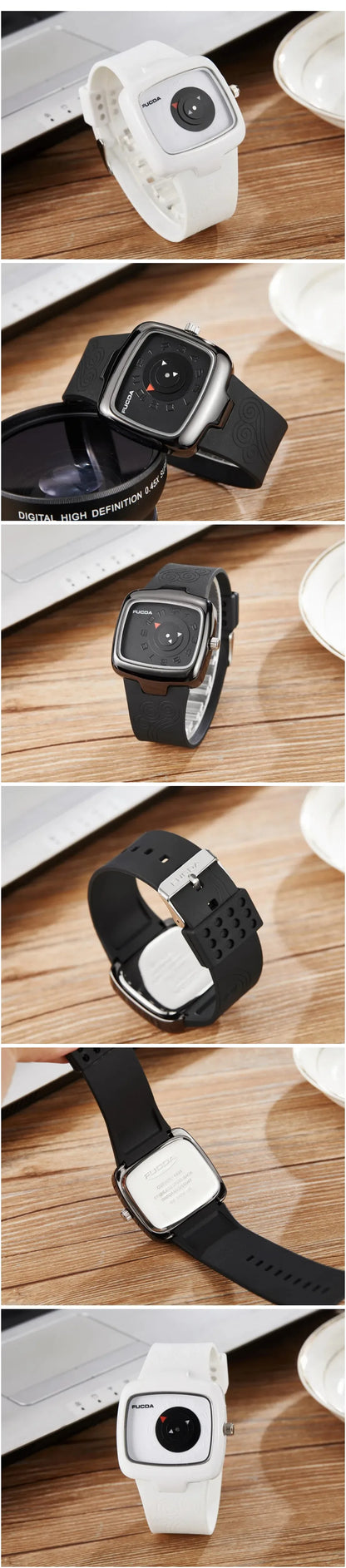 Unique Turntable Square Men Watch Quartz Wristwatch Creative MAN Watches erkek kol saati Relogio Masculino Black&White