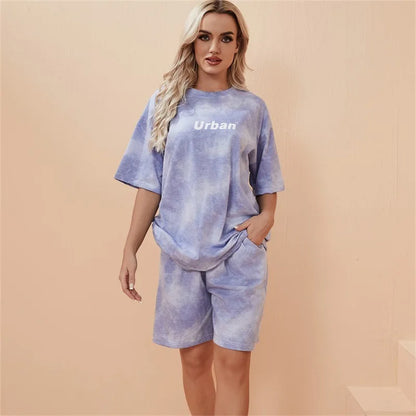 2Piece Suit Women T-Shirt Shorts Set Tie Dye Loose tshirt and wide leg middle shorts with pockets female Casual Soft Summer Sets
