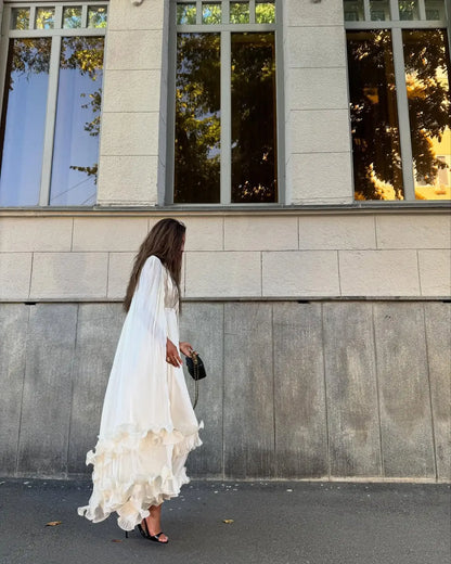 Elegant Ruffle V-neck Maxi Dress Women Chic Lapel Pleated Sleeveless High Waist Dresses Fashion 2025 Summer Lady Vacation Robes