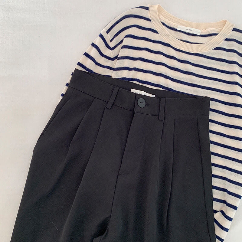 High Waist Women Suit Pants Fall Straight Office Ladies Korean Fashion Trousers Casual Button Loose Female Black Pants New