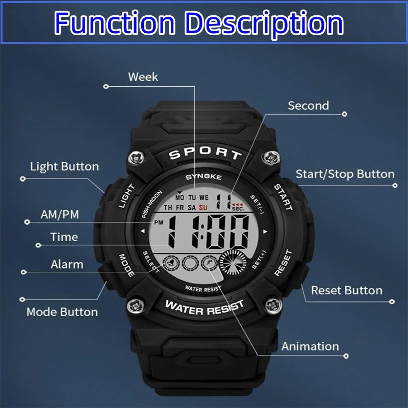 Synoke Shockproof Digital Sport's Watches Fashion PU Strap 50M Waterproof Colorful Light Led Chronograph Women's Wristwatch