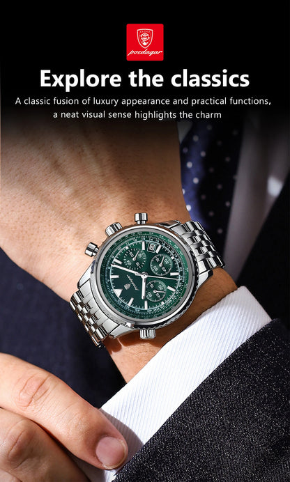 POEDAGAR Luxury Watches For Man Date Chronograph Stainless Steel Sport Men Watch Waterproof Luminous Quartz Military Men's Watch