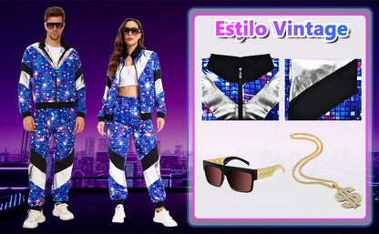 Women's Men's Costume 80s 90s Suit Party Accessories Disco Jacket Trousers  Outfit Women's Men's Costume Tracksuit for Carnival