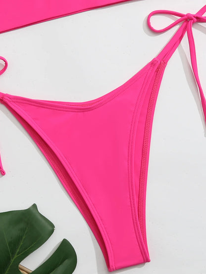 2025 Sexy Orange Bikini Hollow Out Push Up Two-Piece Swimsuit Women Halter Bandage Backless Thong Swimwear Summer Beachwear New
