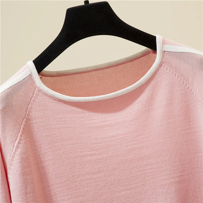 Casual Thin Knitted T-Shirt Camisetas Mujer Summer Short Sleeve Tops Elegant Woman Clothes Striped Fashion Tee Shirt Femme 18841
