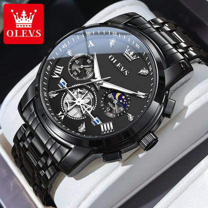 OLEVS 2856 Original Watches Man Multifunctional Chronograph Quartz Watch Waterproof Luminous Moon Phase Watches For Man Reloj