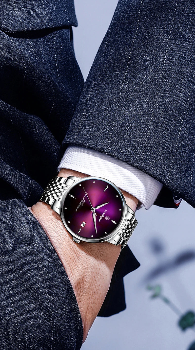 POEDAGAR Luxury Sports Men Watch Waterproof Luminous Stainless Steel Date Wristwatch For Man Quartz Clock Business Men's Watches